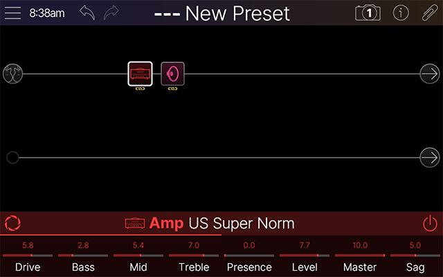 An amp and cab block are added to the New Preset