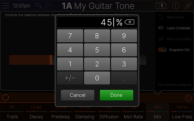 Editing a numerical parameter value