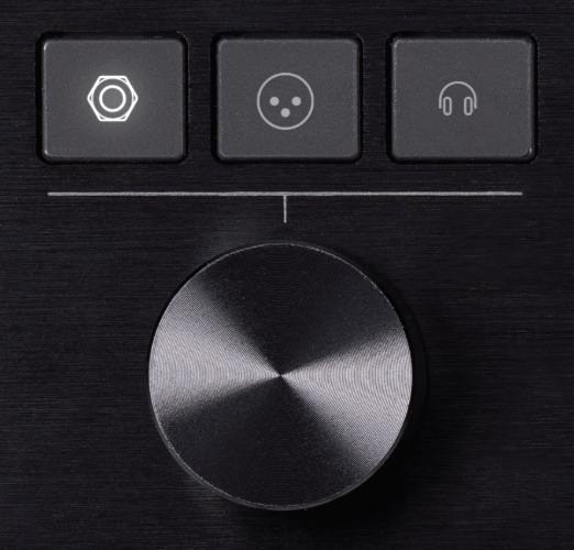 The Stadium device output selectors and volume knob