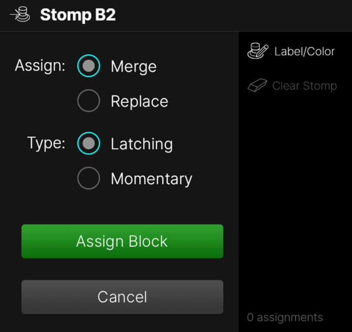 The Stomp Assign dialog