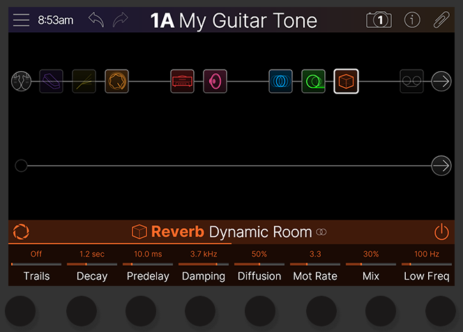 Knobs 1 through appear below the Inspector's eight visible parameters