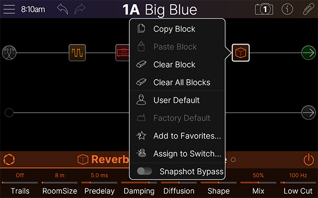 A block's Action Panel