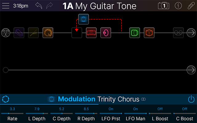 The Modulation block is shown being dragged to a new position on Path 1A