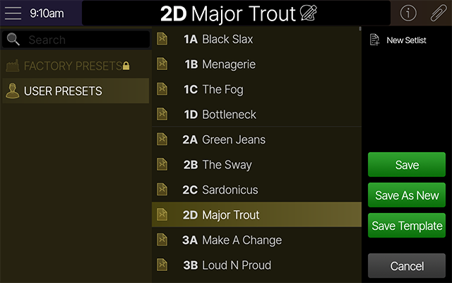 Saving an existing preset to the User Presets folder