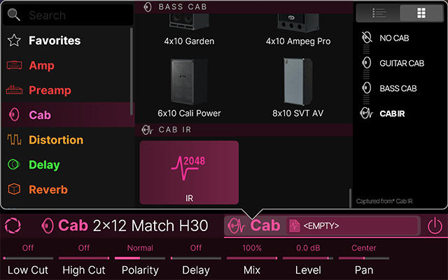 The Model Browser showing the Cab IR category