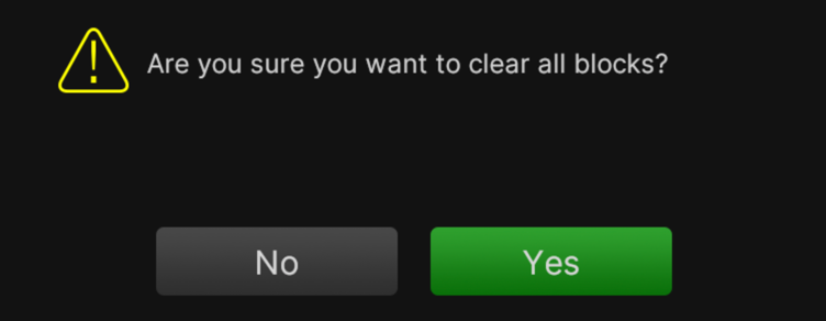 The alert to clear all blocks